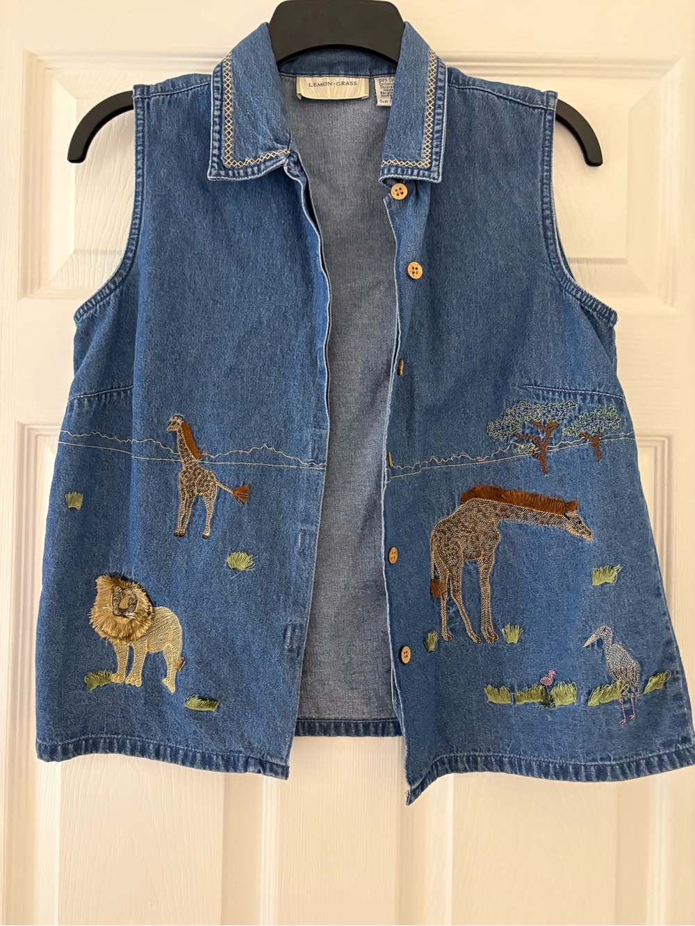 Denim Embroidered Safari Tank - Blue